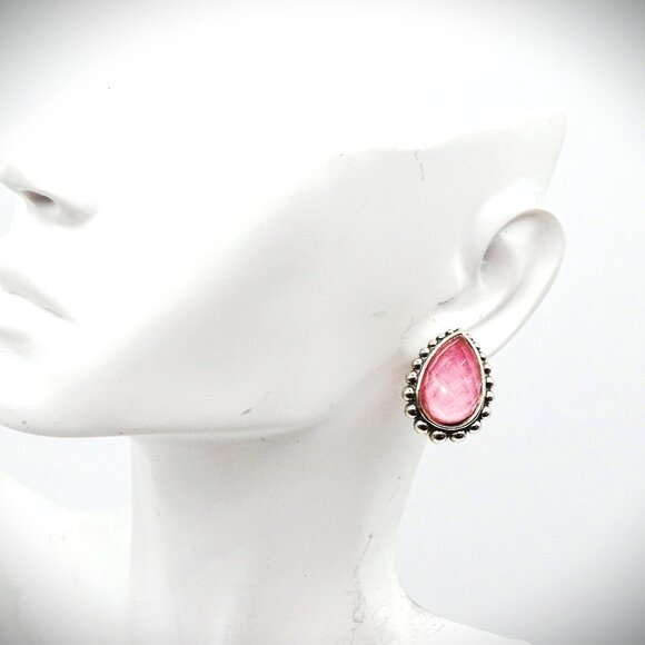 LAGOS Maya Sterling Silver Rhodochrosite Faceted Doublets Large Earrings - Picture 7 of 10